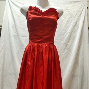 Vintage 50s sweetheart neck red polka dot silky dress